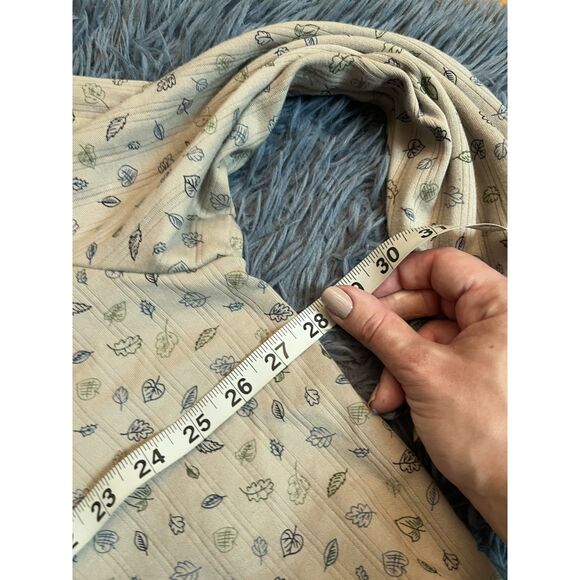 Vintage Basic Editions Beige Leaf Print Cotton Long Sleeve Henley Top 2X NWT - Picture 4 of 7